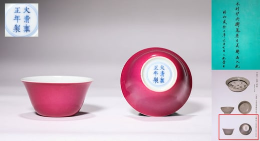 Two red-painted rouge-red plain tea plates from the Yongzheng reign