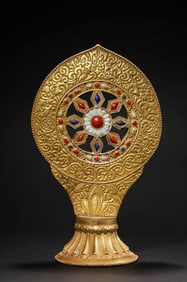 Gilded enamel porcelain Dharma wheel