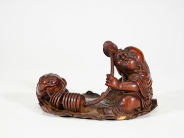 Bamboo Carving of Liu Hai Playing with Golden Toad