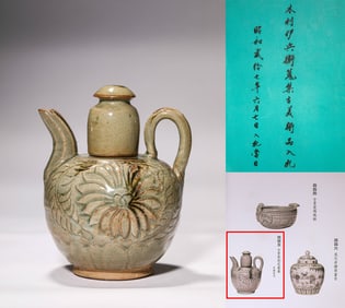 Ancient celadon carved lidded pot, Song Dynasty, China