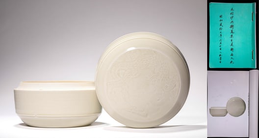 Ancient white glaze dragon-carved lidded box, Ding kiln, Song Dynasty, China
