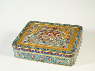 Copper cloisonné enamel box with the Chinese character "?"