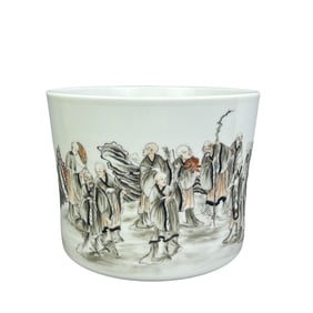 Ink-painted pen holder with Eighteen Arhats pattern.