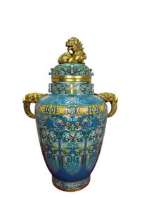 cloisonné enamel Double dragon ear lion top jar