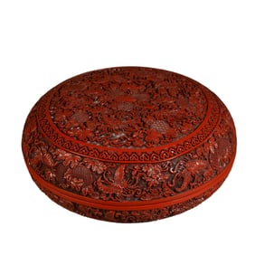 Lacquerware red carved floral lidded box ornament