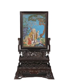Rosewood inlaid with cloisonné enamel screen ornament