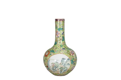 Turquoise green glaze winding flower window landscape celestial globe vase