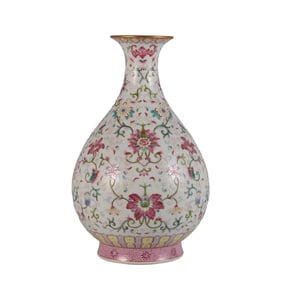 Famille rose jade vase with lotus pattern