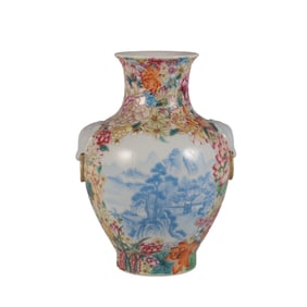 Enamel colored flower pattern window sapphire blue color landscape auxiliary head statue