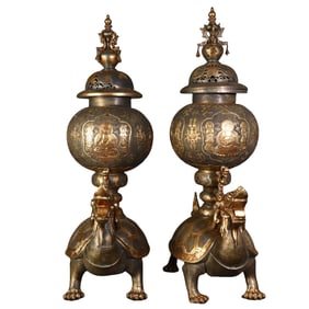 Gilded bronze dragon and turtle incense burner ornament