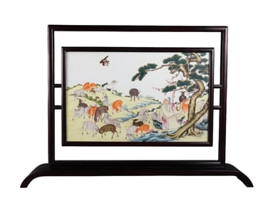 Porcelain panel painting of Su Wu herding sheep