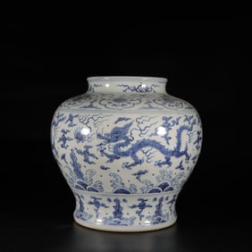 Blue and white dragon pattern jar