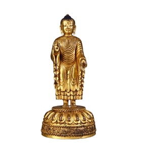 Gilded bronze statue of Sakyamuni, a Tibetan Buddhist statuette