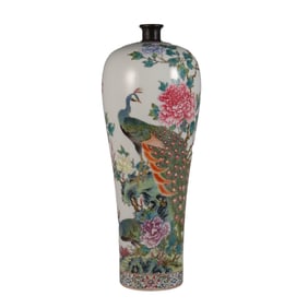 Enamel plum vase with phoenix and peony pattern