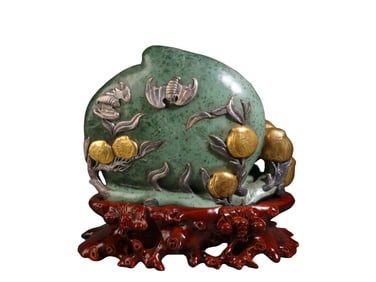 A silver-gilt Hetian jade peach-shaped stationery figurine