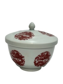 Underglaze red dragon covered bowl