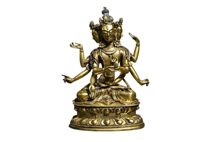 Gilded bronze Guanyin study ornament
