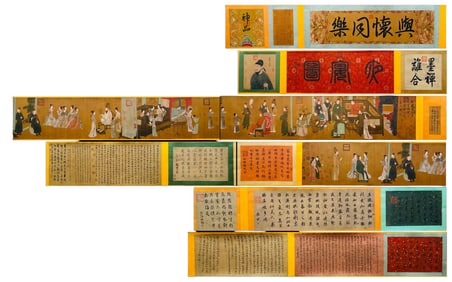 Silk handscroll depicting characters and stories, "Night Banquet"