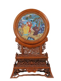 Boxwood inlaid with cloisonné enamel three-star screen ornament