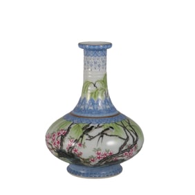 Enamel-painted apricot forest spring swallows and mustard vase