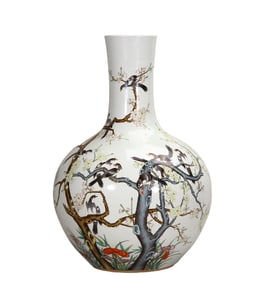 Famille rose celestial globe vase with daily happiness