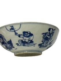 Blue and white Eight Immortals bowl