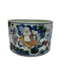 Blue and white multicolored figure pen holder