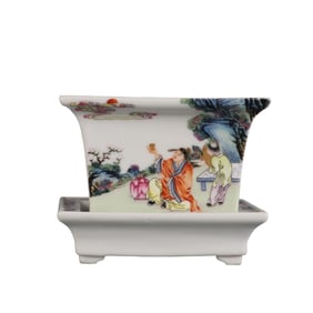 Small square flowerpot with pastel figures and poems