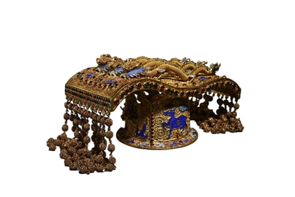 Overseas Gilded Bronze and Inlaid Treasure Dragon Crown Study Ornament