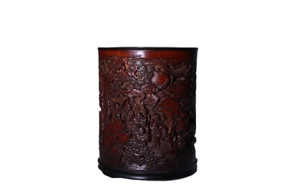 Old bamboo carving pen holder with landscape and figure stories