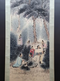 Fine hanging scroll of figures on paper