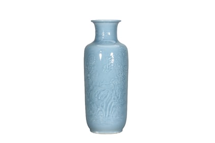 Celadon-glazed carved mallet vase
