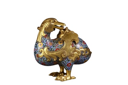 Cloisonné enamel flower and bird incense burner stationery ornament