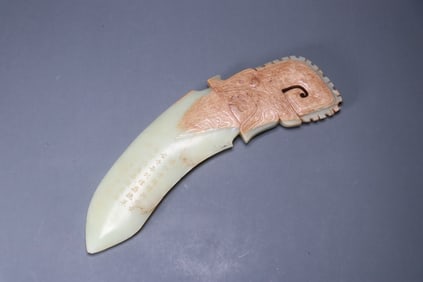 Hetian jade dagger with Taotie pattern and poetry