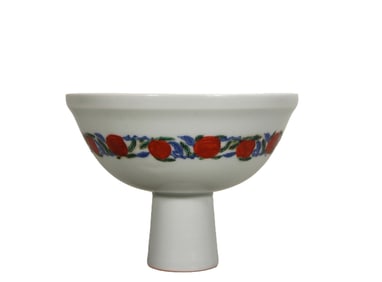 Blue and white multicolored longevity peach high-footed bowl