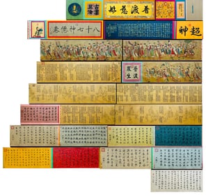 Fine Buddhist Figures Silk Handscroll Eighty-Seven Immortals