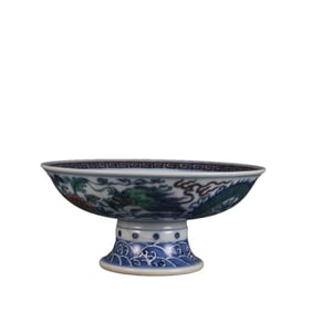 Doucai dragon and lotus-patterned high-footed bowl