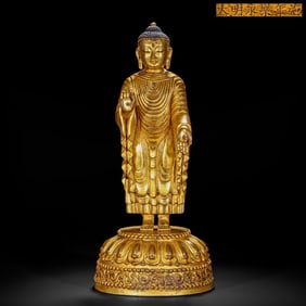 Gilded bronze sandalwood Buddha statue