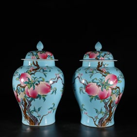 pair of famille rose covered jars with patterns of fortune and longevity