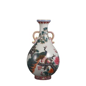 Enamel peacock pattern Ruyi ear vase