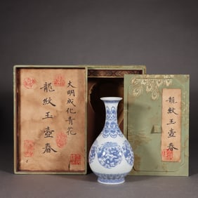 Blue and white dragon pattern jade pot spring