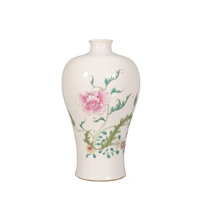 Famille rose poppy flower plum vase