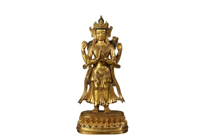 Overseas gilded bronze Tara Tibetan Buddhist statue study ornament