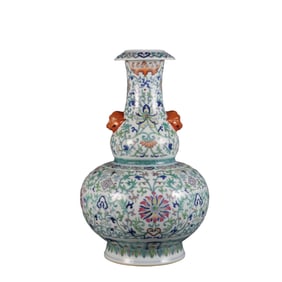 Doucai lotus pattern double animal ears gourd vase