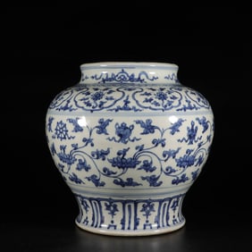Blue and white floral pattern jar