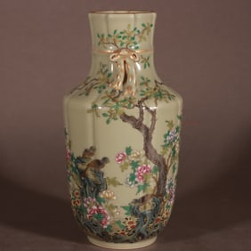 Enamel flower and bird temple pattern ribbon vase