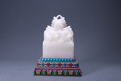 Hetian Jade Panlong Button Poetry Seal