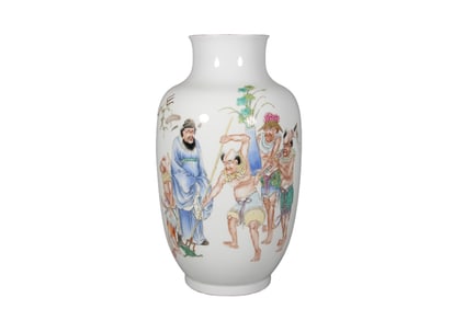 Enamel colored lantern vase with story of characters
