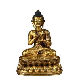 Overseas gilded bronze statue of Sakyamuni Tibetan Buddhist statue