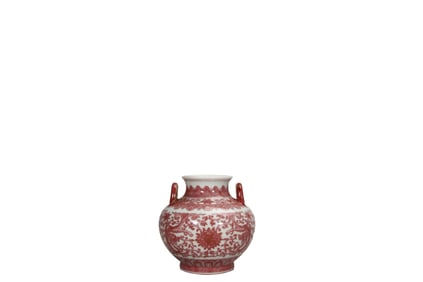 Underglaze red dragon-shaped flower-embroidered small vase with double handles